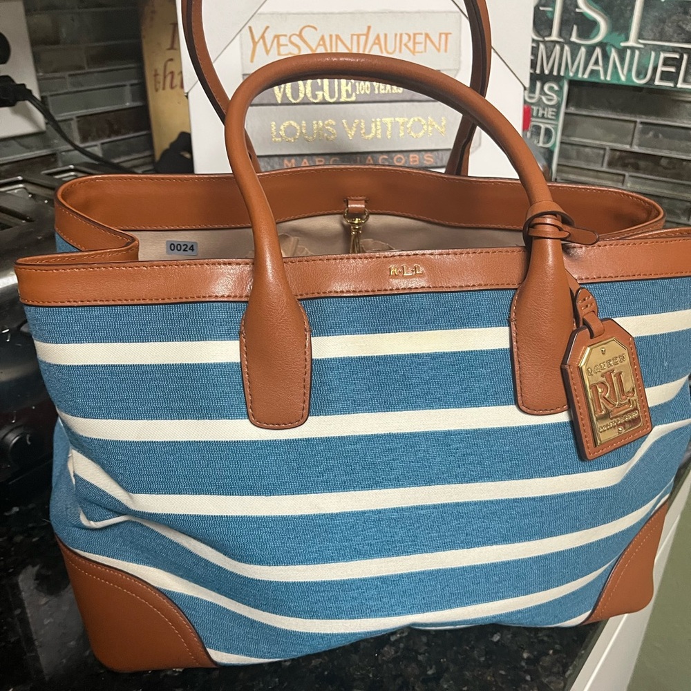 Ralph Lauren Nautical Blue and Tan Tote